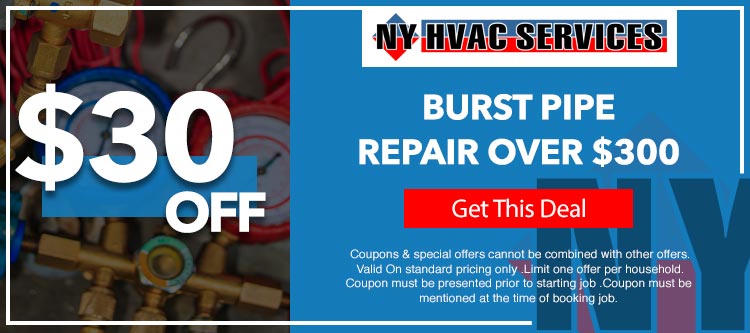 discount on burst pipe repair service in Queens, NY